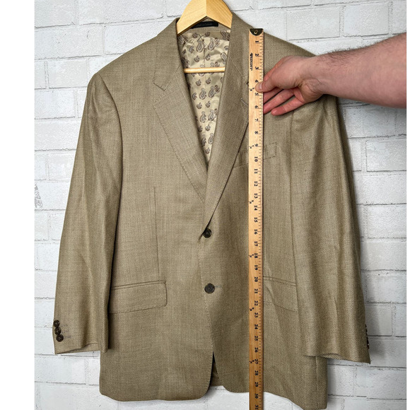 Calvin Klein Men's 40R Wool Silk Blazer 2 Button Jacket Tan Khaki Sportcoat EUC! - Picture 5 of 8